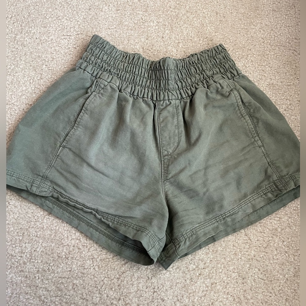 aerie High-Waist Olive Green Smocked-Waist Shorts